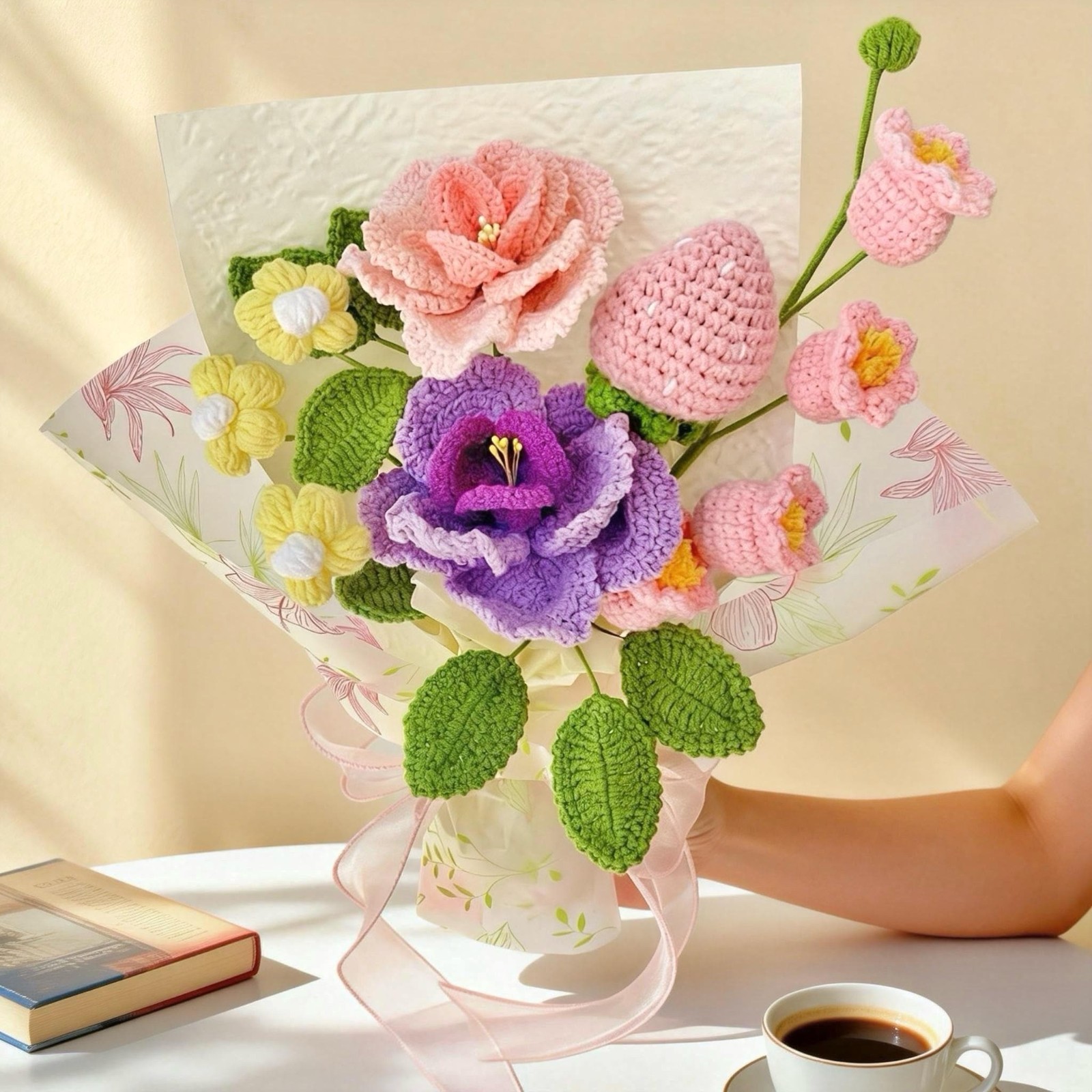 Crochet Carnation Rose Bouquet Handmade Mother’s Day Mom Keepsake Flowers Gift