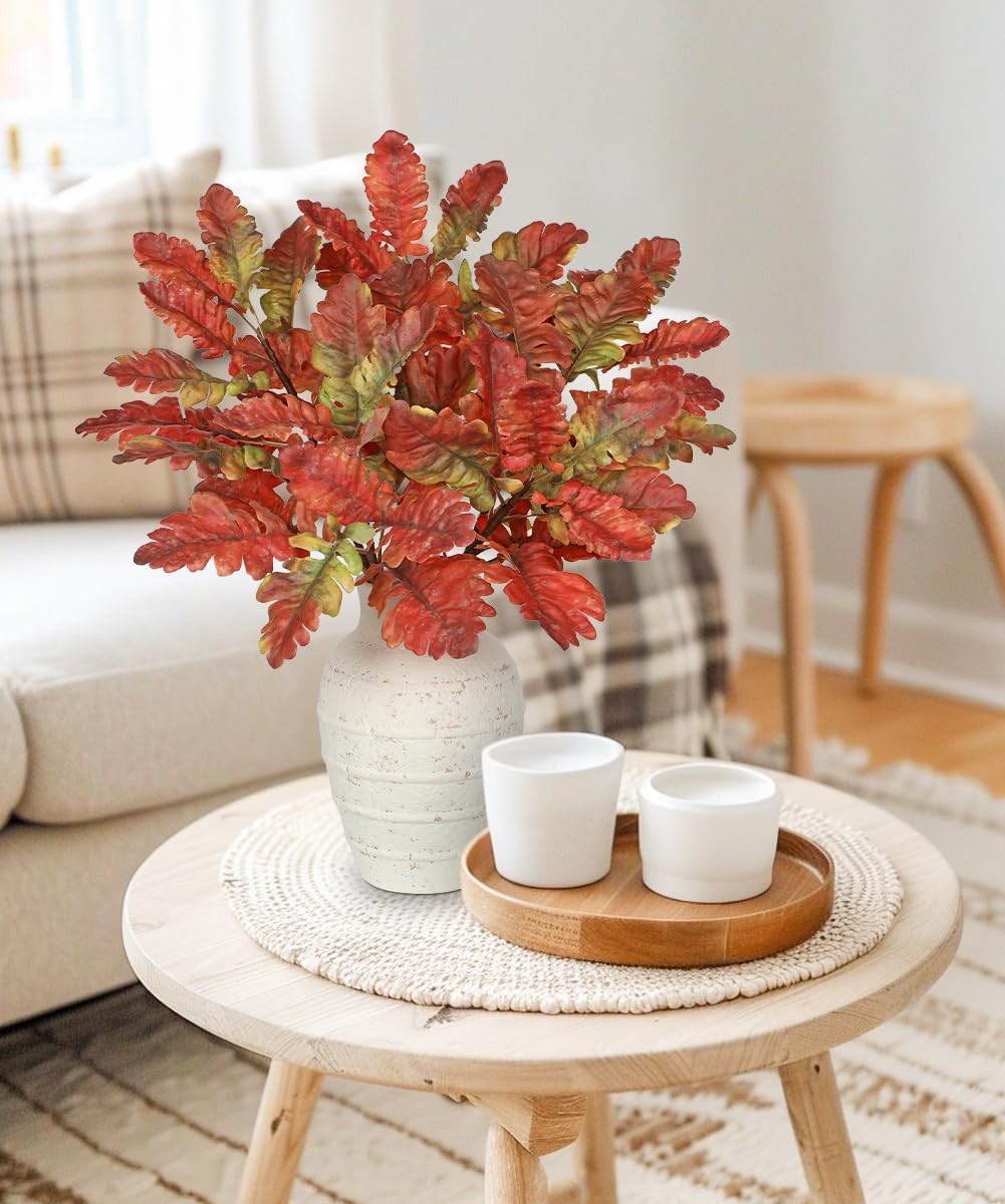 Faux Oak Leaf Branches 5 Pcs Fall Leaf Stems for Vases, 18″ Fall Leaves Stems…