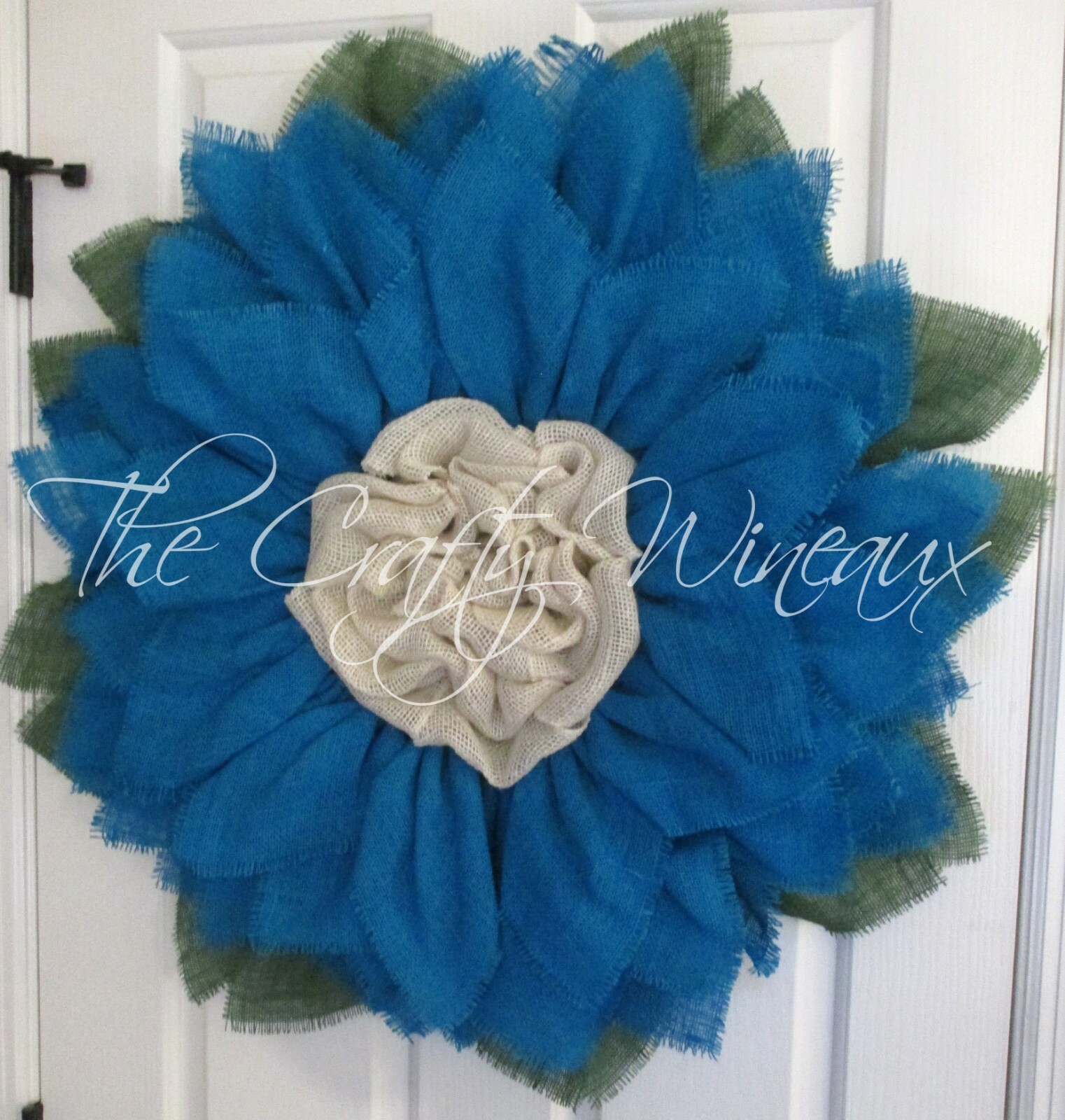 The Crafty Wineaux – Extra Large 30″ Turquoise Blue Burlap Sunflower Wreath