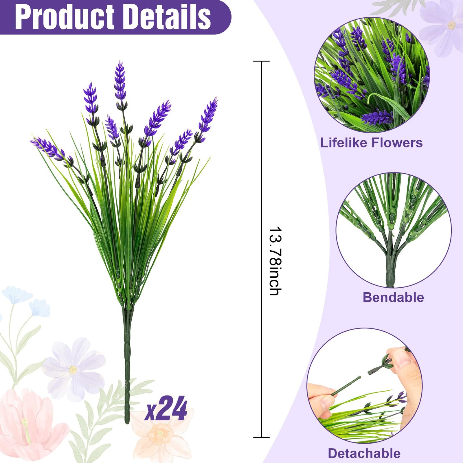 24 Bundles Artificial Plants Outdoor, Fake Lavender Flowers UV Resistant Faux…