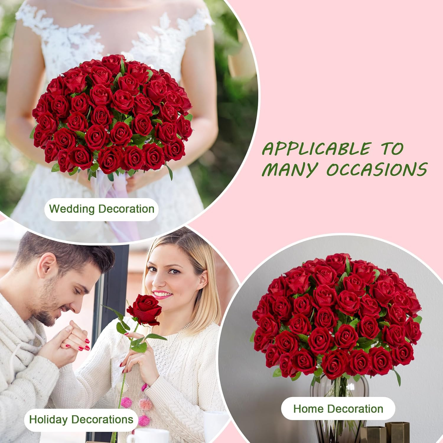 Red Artificial Roses – 100PCS Fake Flowers for Home Decor & Gifts