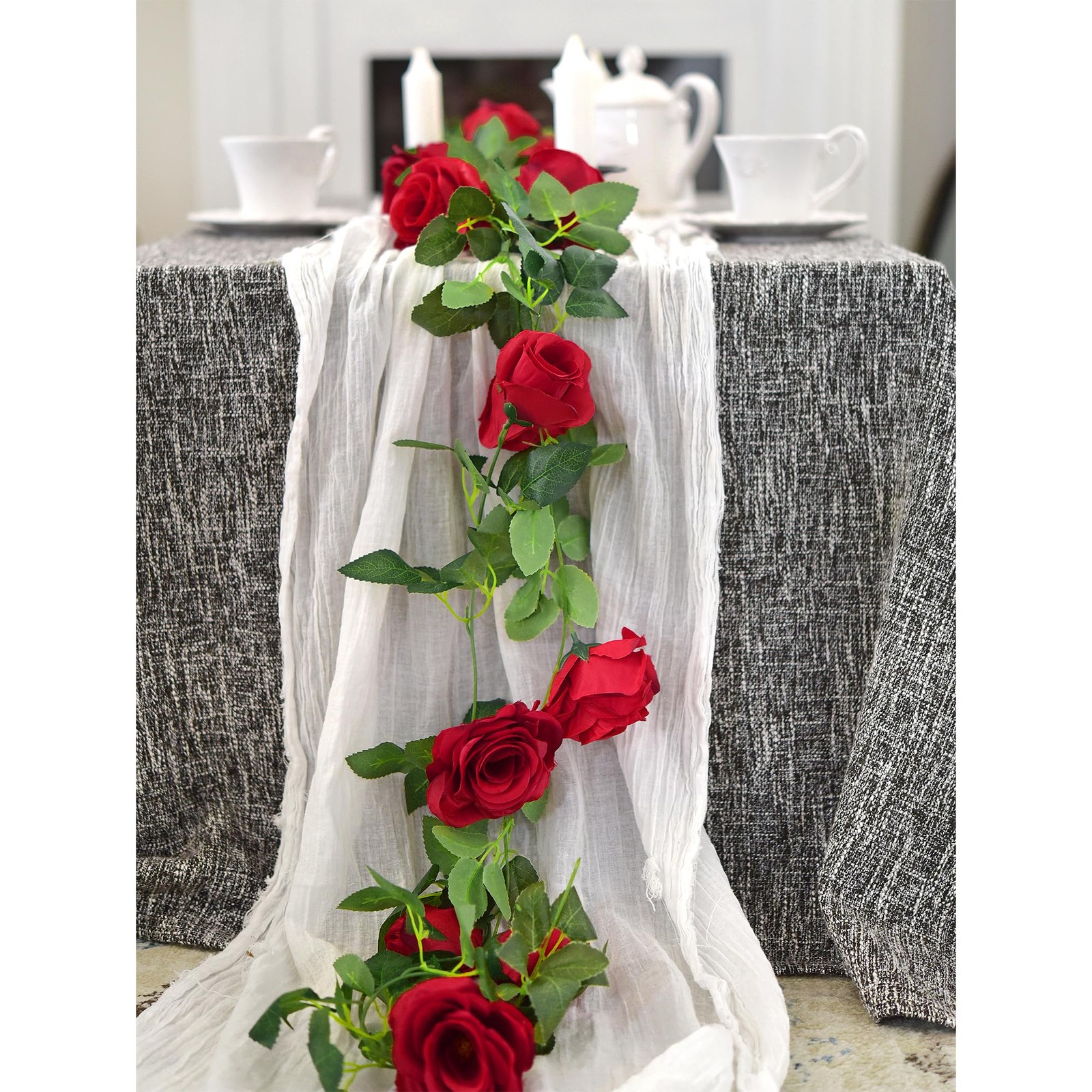 FiveSeasonStuff 29 Ft 4 Pack Rose Silk Flower Garland Artificial Flowers Deco…