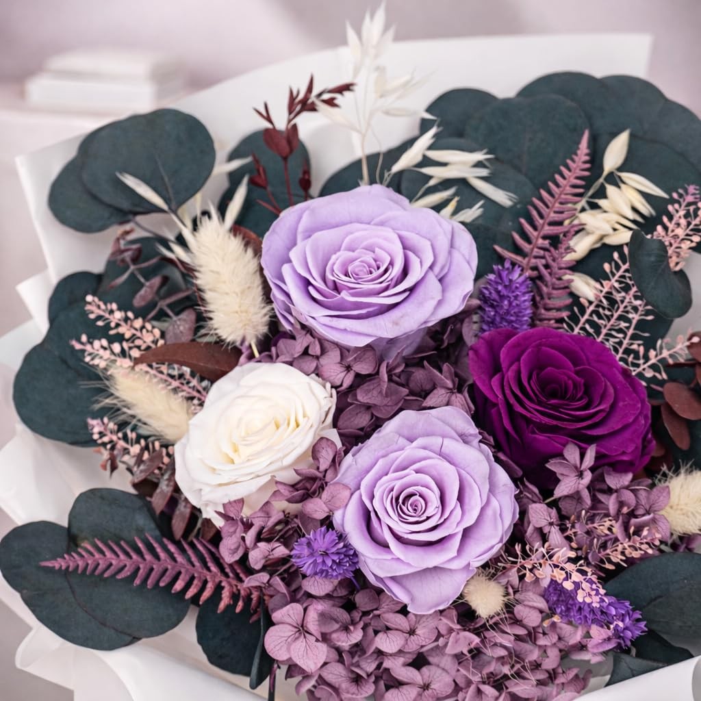 Preserved Flowers for Delivery, Purple Rose Bouquet Gift for Women and Mom, L…