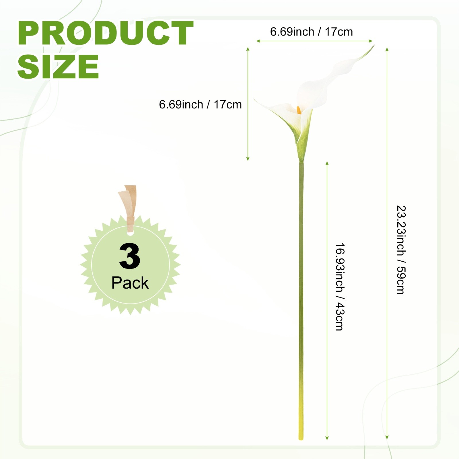 3-Pack Two-petaled Artificial Calla Lily Flowers 23 Inch for Home [White]