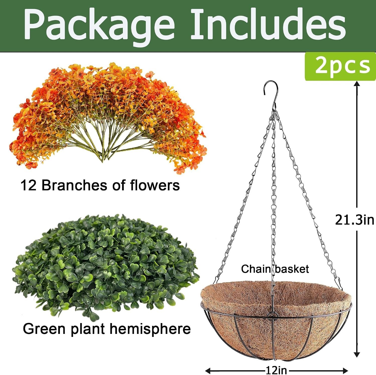 2pcs UV Resistant Artificial Fall Mums Hanging Basket for Vibrant Outdoor Decor