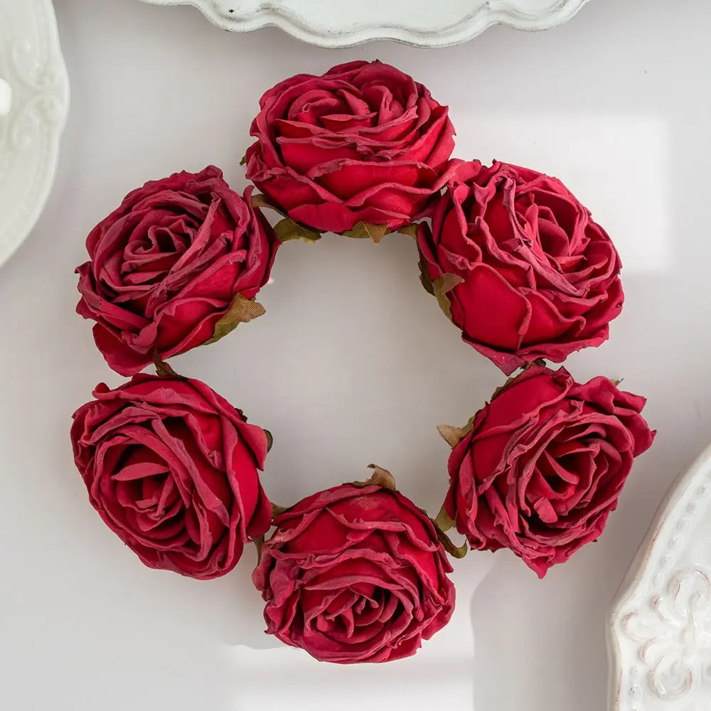 Artificial Burned Edge Rose Floral Bouquet For Wedding Home Garden Party Wreath