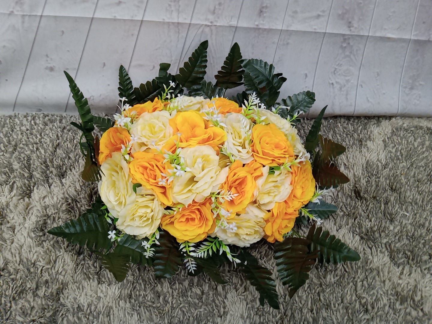 Artificial Flowers Decor, Headstone Saddle For Grave Yellow Roses