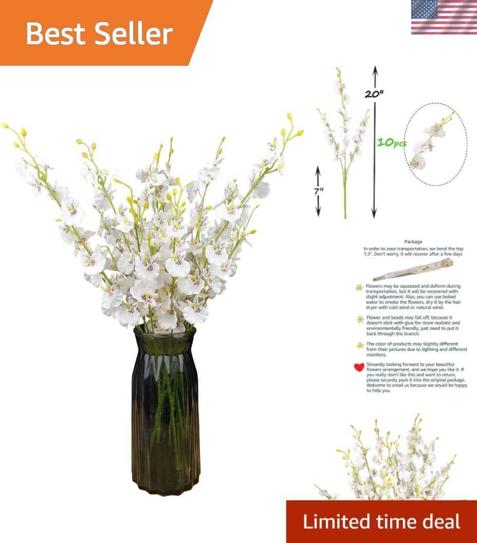 10 Pcs White Silk Orchids – 20” Artificial Flowers for Elegant Weddings & Decor