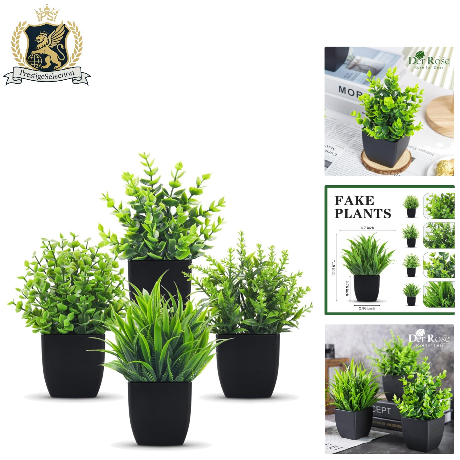 4-Pack Lifelike Eucalyptus Faux Plants in Black Pots for Elegant Indoor Decor