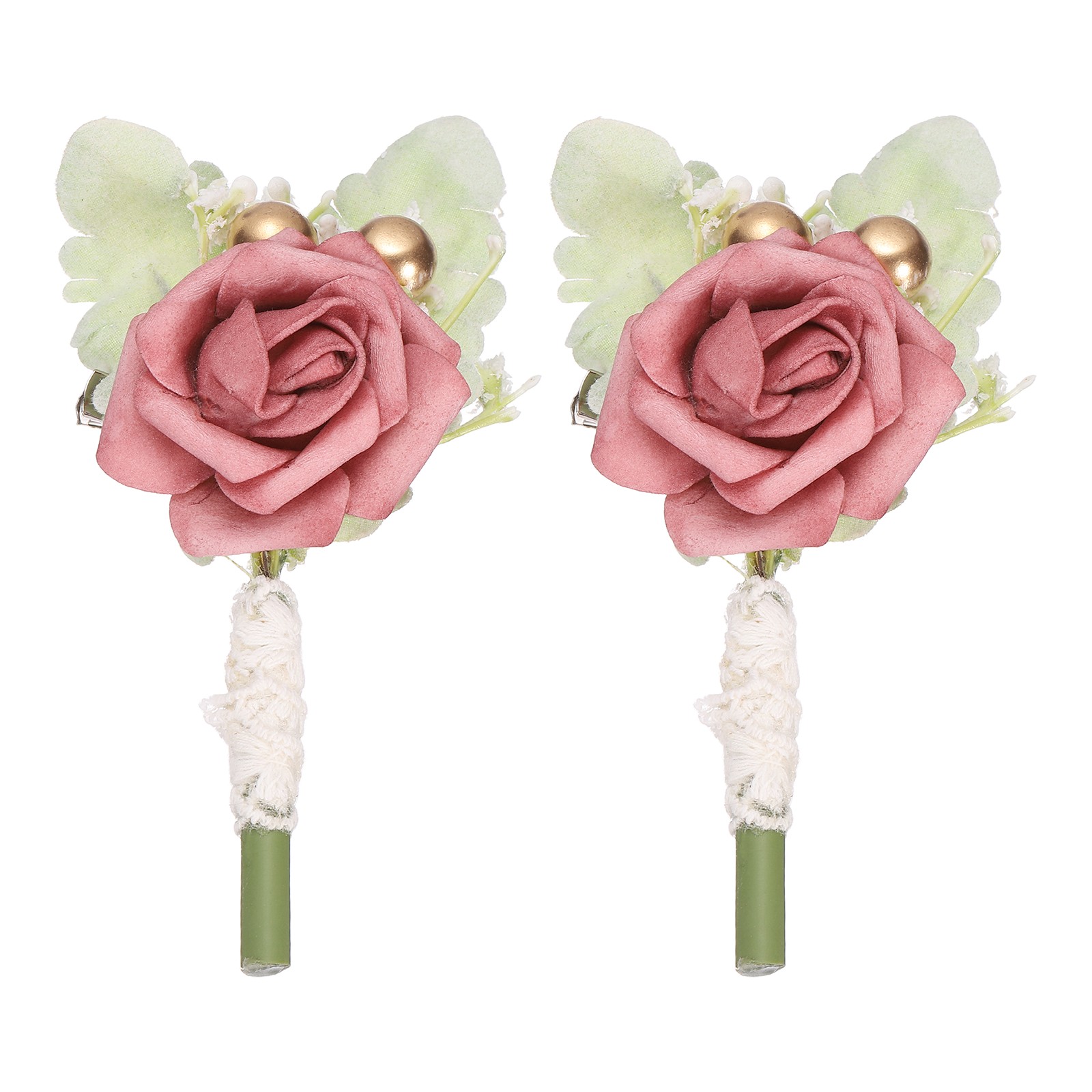 Bean Paste Wedding Boutonnieres for Men 2Pcs Webbing Artificial Flowers