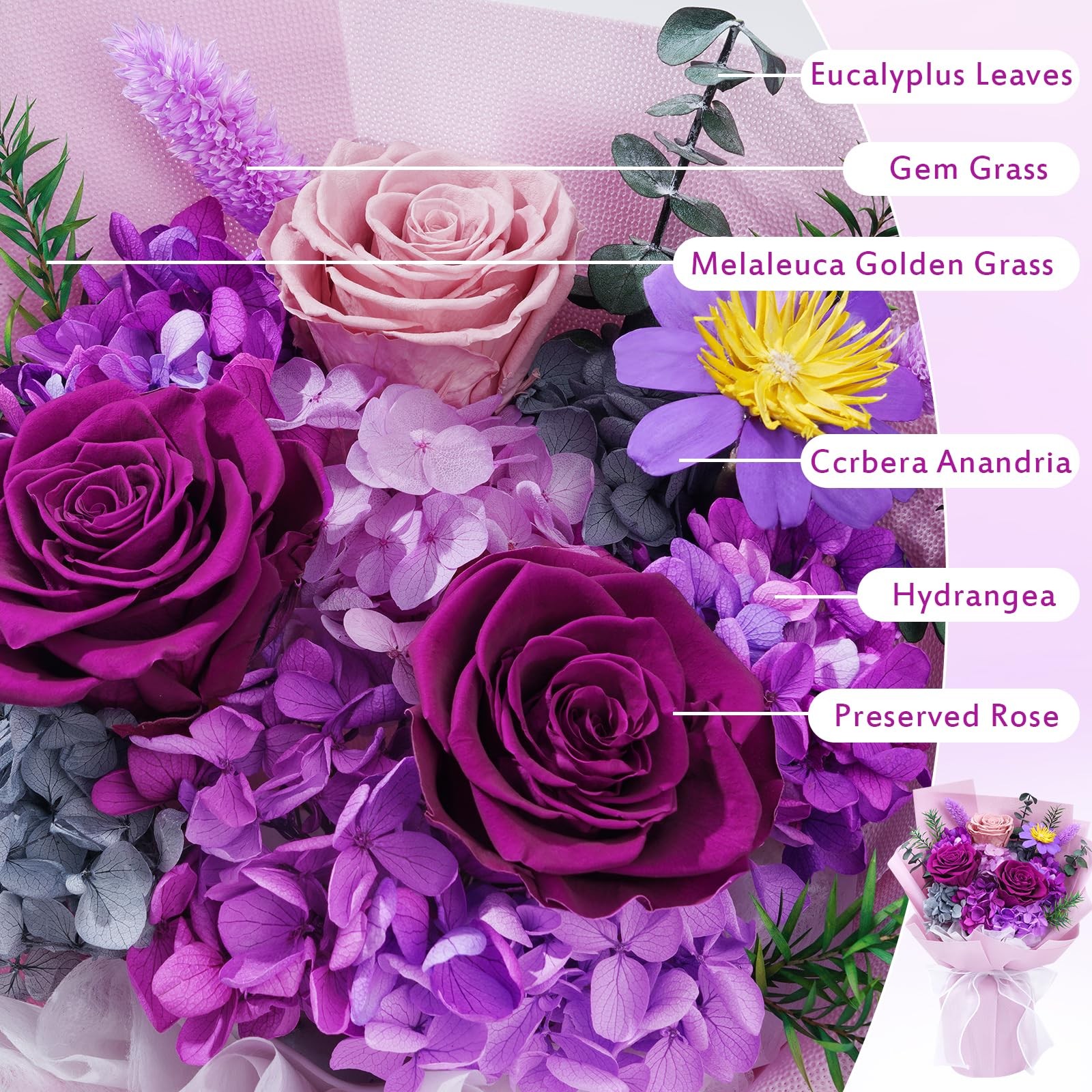 Preserved Flowers, Purple Fresh Bouquet with Gift Box, Flowers for Delivery, …