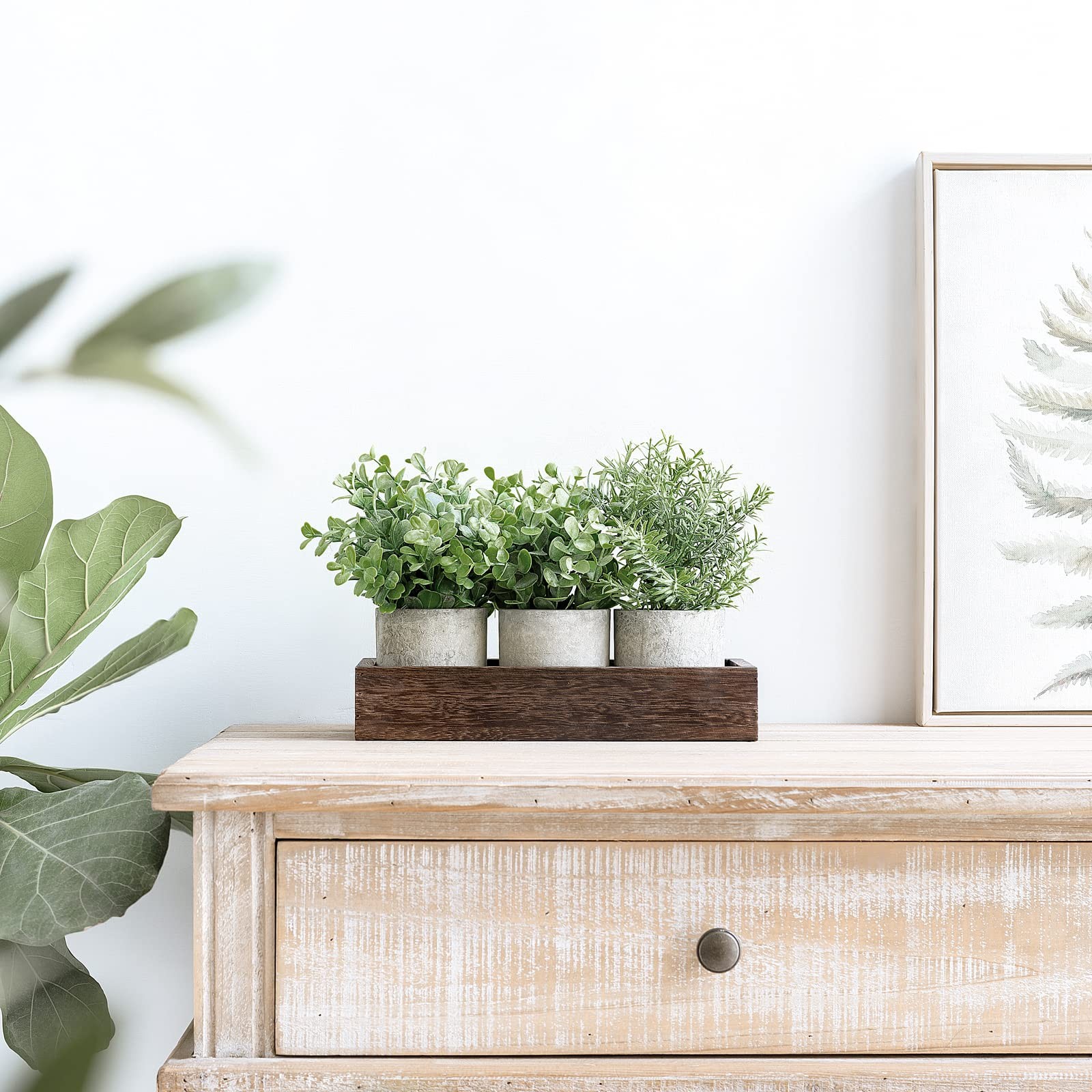 Artificial Eucalyptus Plants Farmhouse Table Centerpiece Wood Tray Decor Set