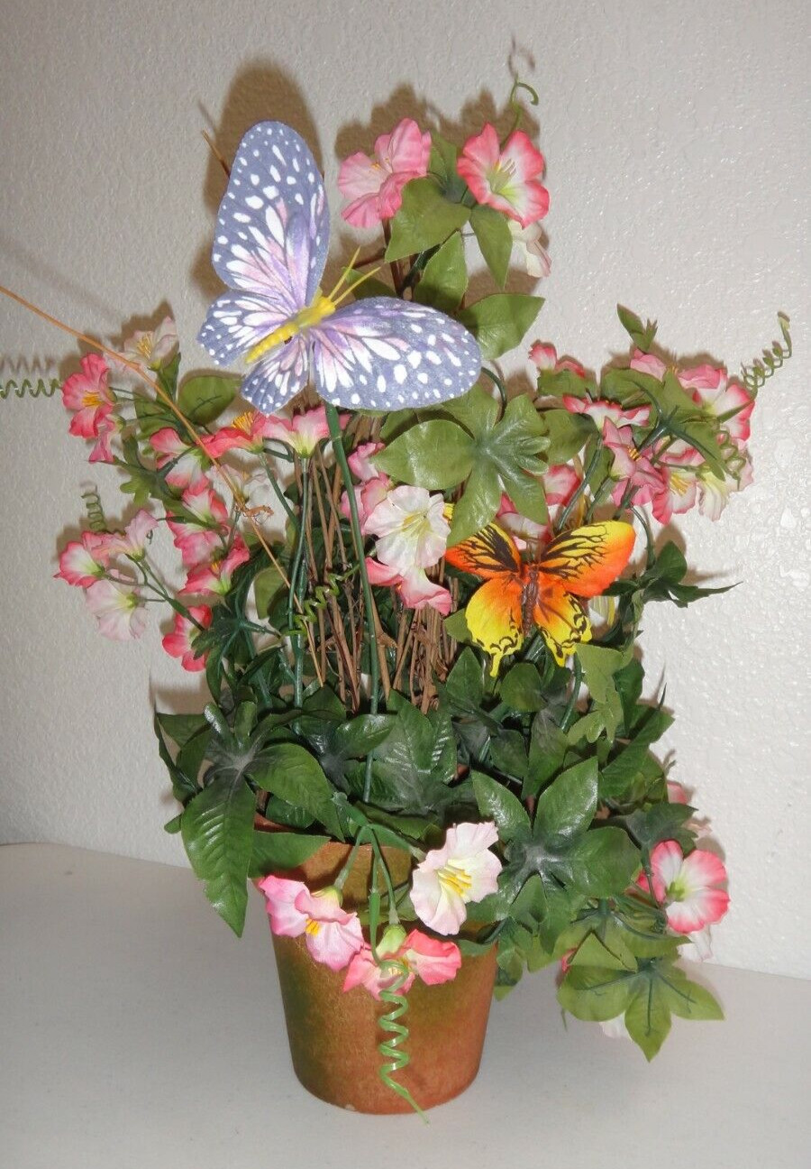 Artificial Potted Flowers & Butterflies Height :16 inches Floral Home Décor