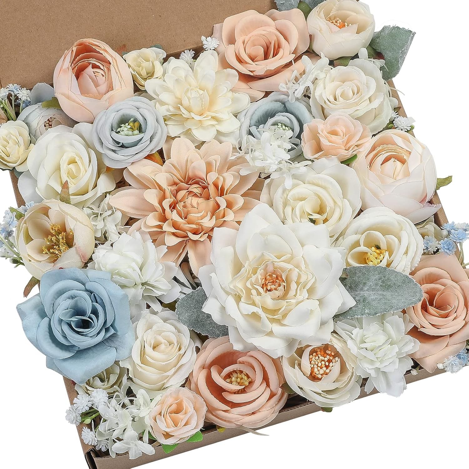 Luxurious Faux Flower Box Set: DIY Bouquets & Centerpieces in Elegant Kraft Box