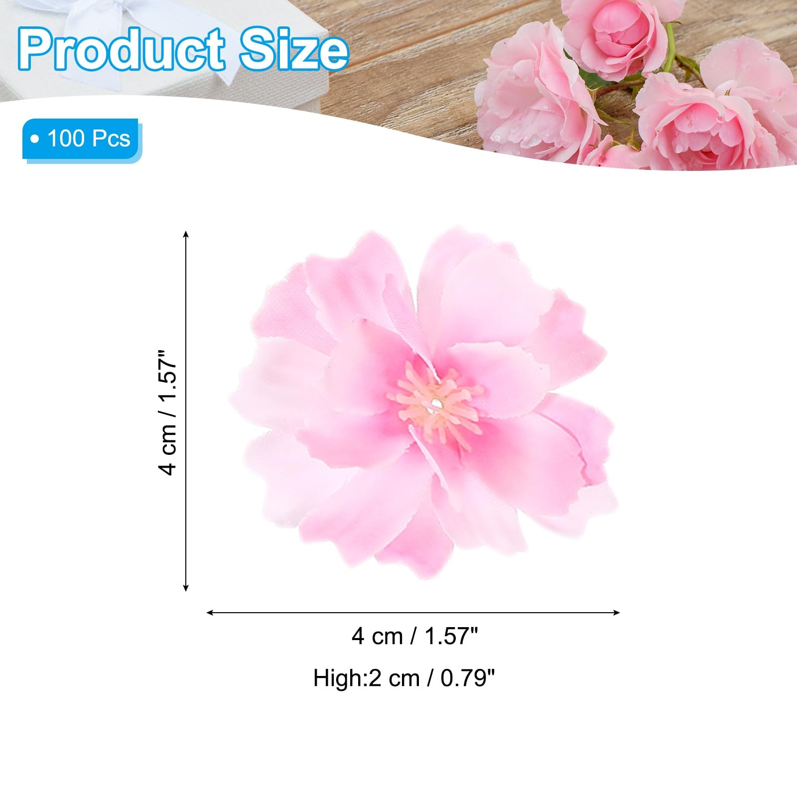 100 Pcs Fake Silk Flower Heads, 1.6 Inch Artificial Cherry Blossom Faux Flowe…