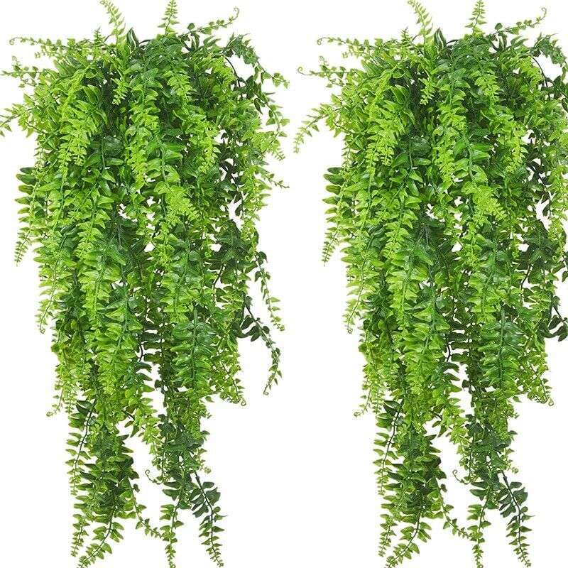 32inch Artificial Plant Hanging Fake Macrame In Pots Fern Succulent Plant Green