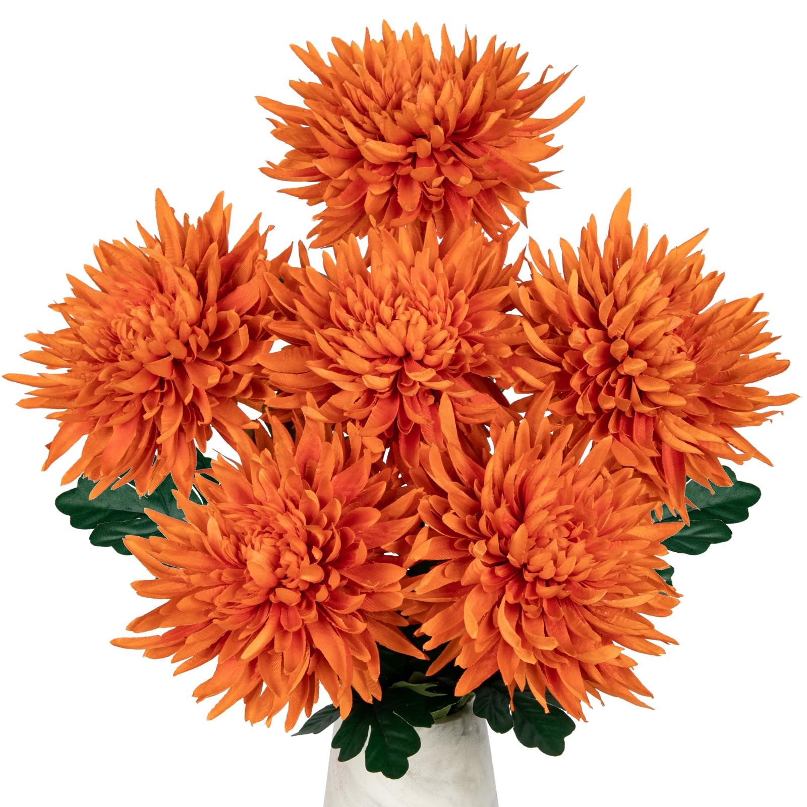6Pcs Orange Artificial Mums for Outdoors Fall Flowers Large Fall Mums Autumn …