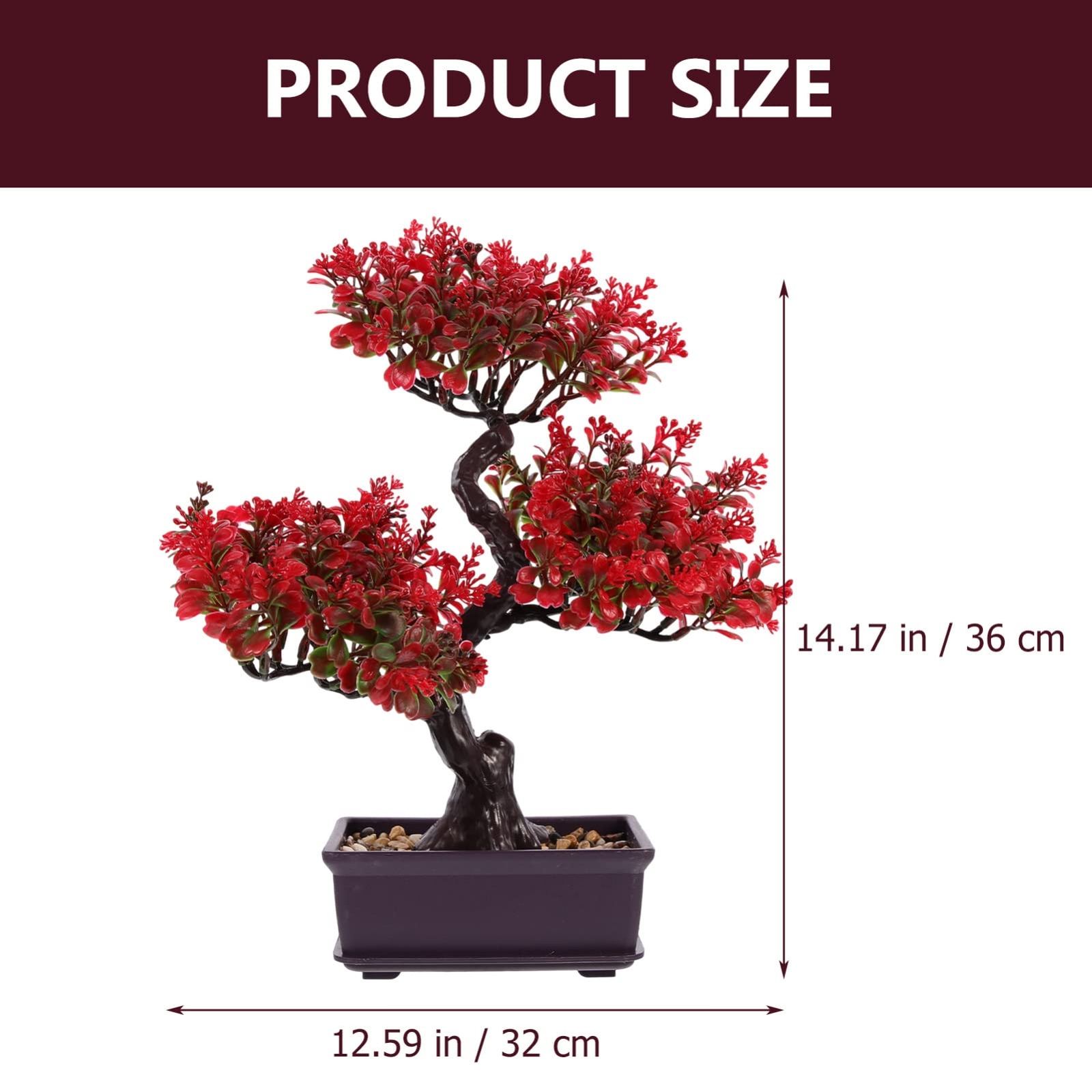 Home Decor Artificial Bonsai Tree Red Small Fake Plants Decor Indoor Faux Pot…
