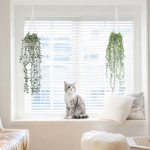 2Pcs Artificial Hanging Plants Macrame Hanger Pots Indoor Wall Home Decor |