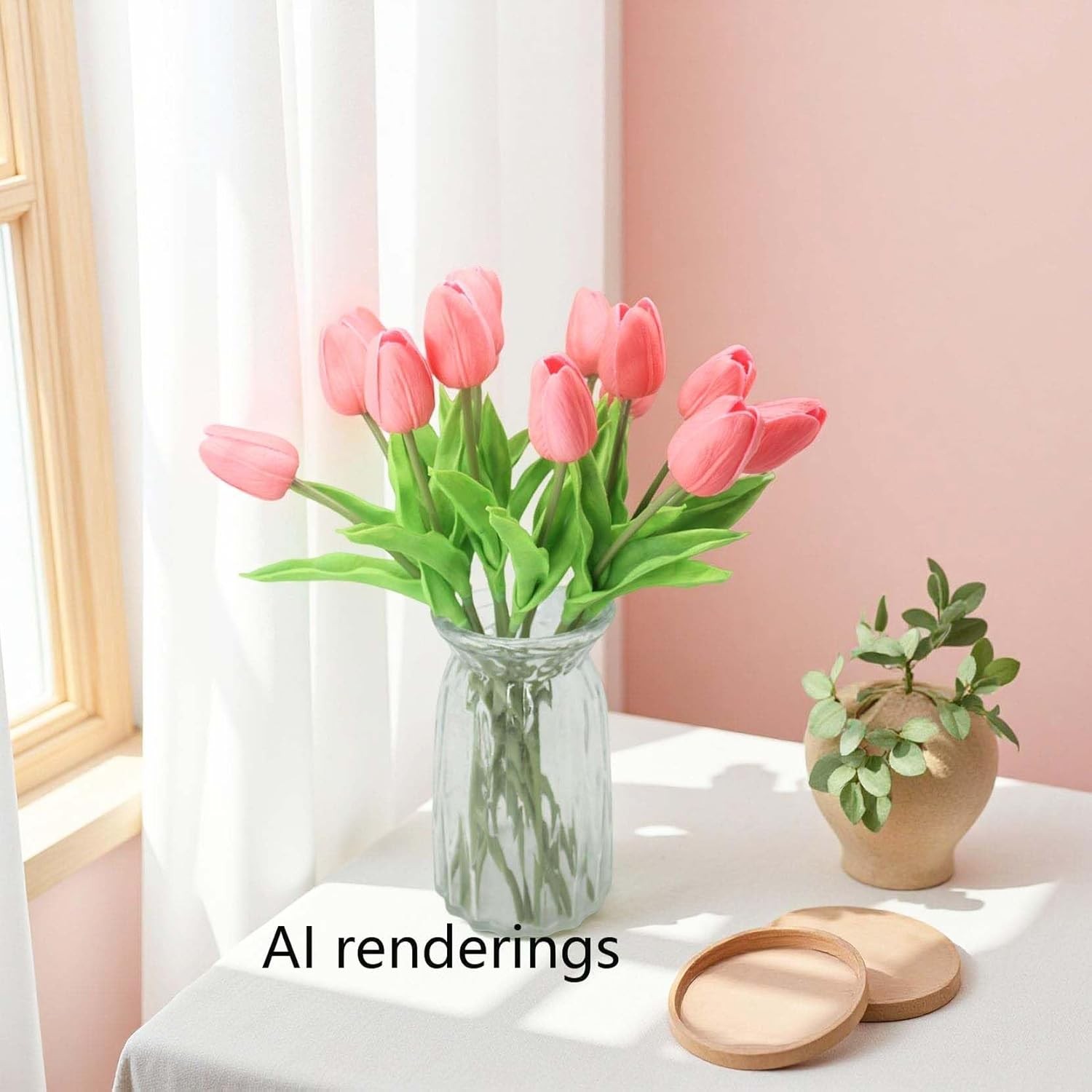 10-Heads Artificial Flowers PU Mini Real Touch Tulip Bouquets for Home Wedding P
