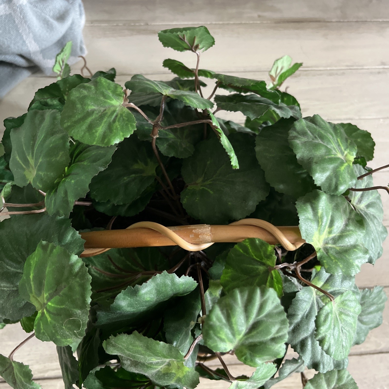 Vintage Faux Artificial Begonia Leaf Plant In Wicker Basket7.5”Tx8.5”Wx6.5”D