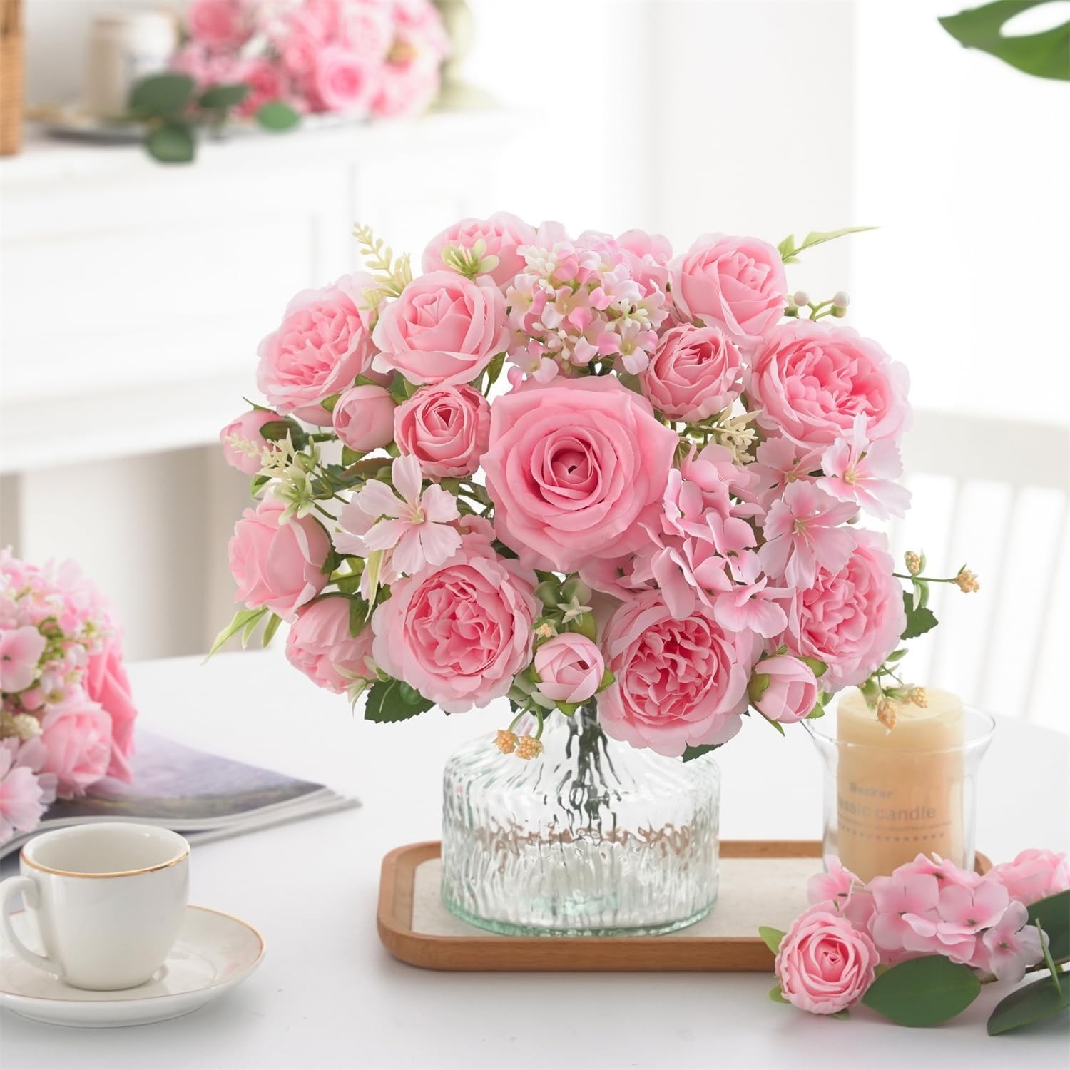 4 Pcs Light Pink Artificial Peony Set – 2 Bouquets & 2 Stems for Elegant Decor