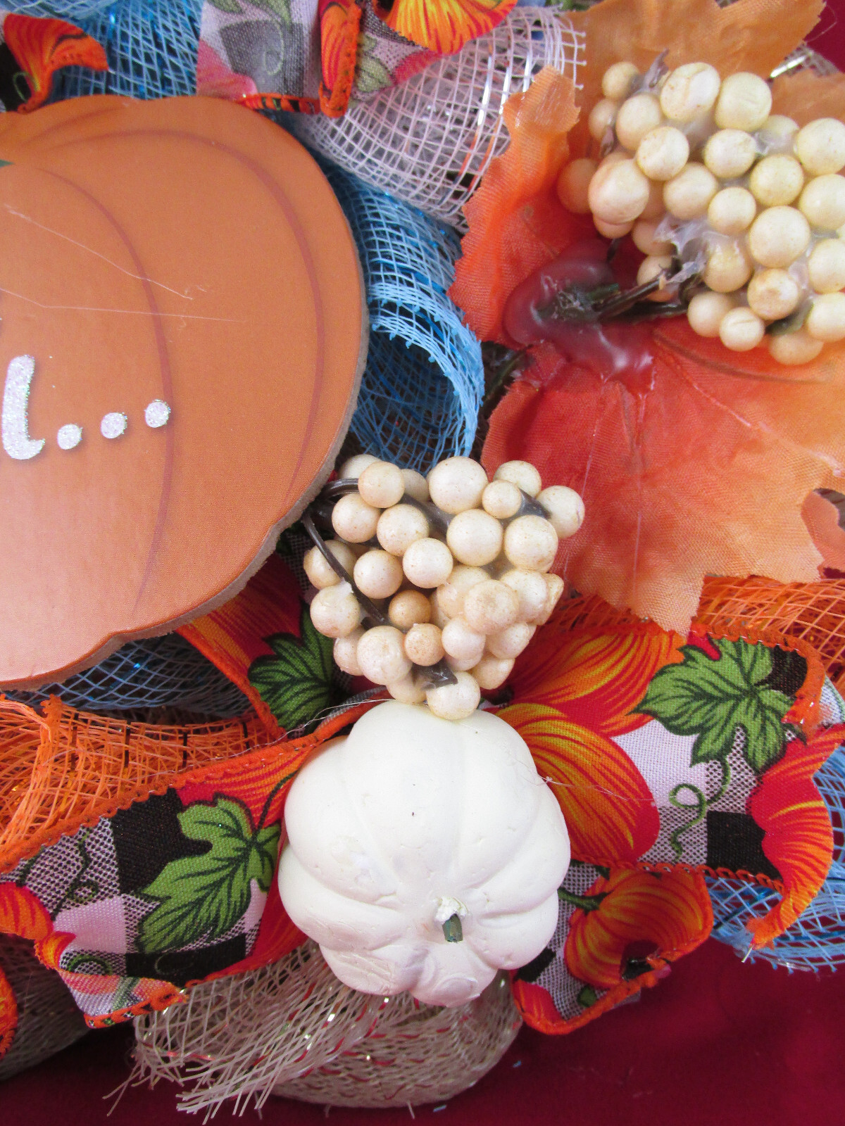 Fall Bubble and Woodland Cruffle Curl Deco Mesh Ribbon Wreath