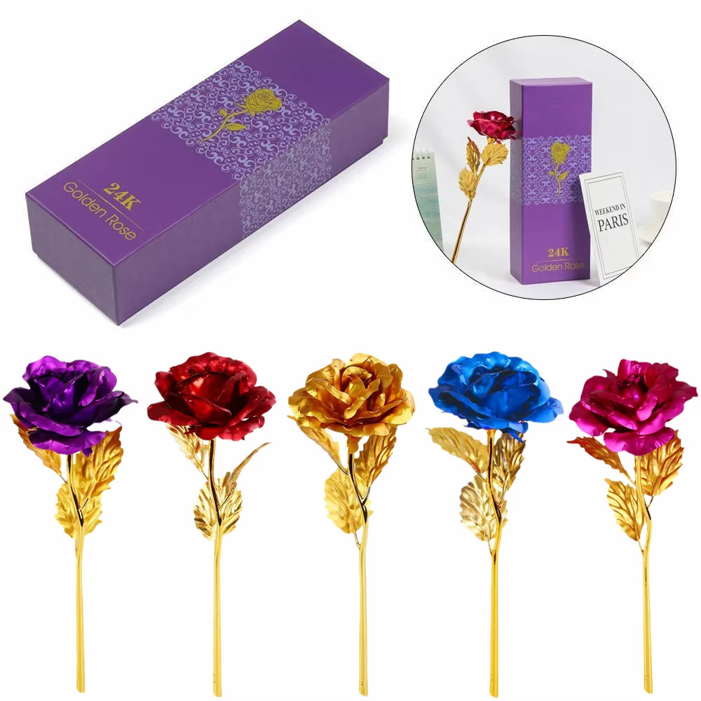 24K Gold Foil Rose Flower Creative Gift Emulated Flower Valentine’S Day Gift Si