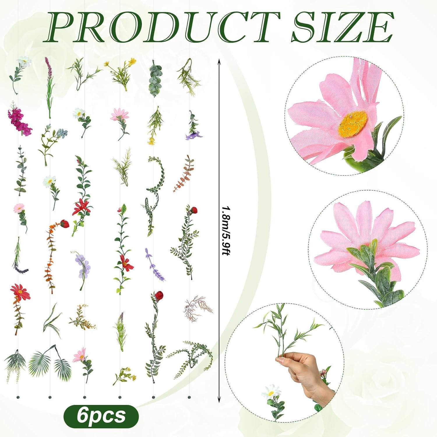 6 Pcs 35.4 ft Flower Garlands Artificial Wildflower Vines Floral Backdrop