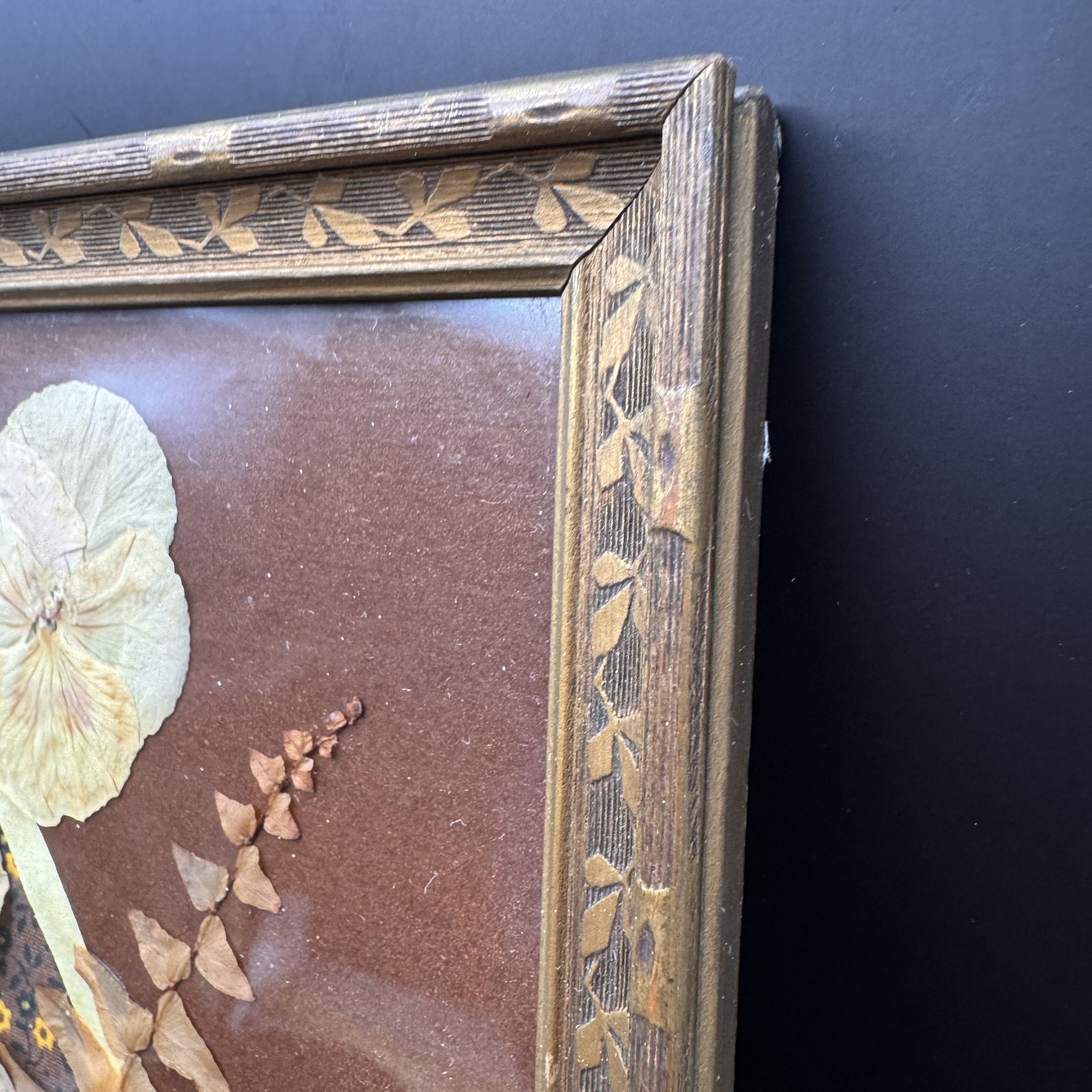 Vintage Pressed Dried Flower Art Wooded Botanical Frame Signed by Artist