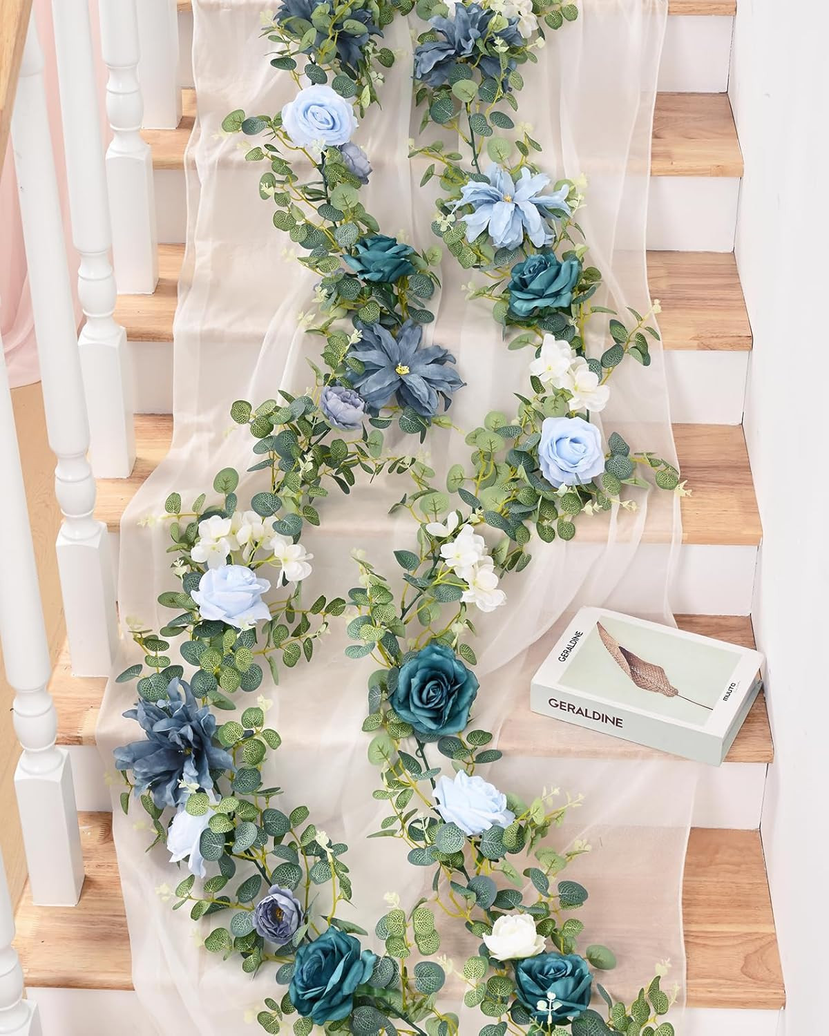 6.07Ft Artificial Eucalyptus Garland with Flowers – Wedding Table Decorations, F
