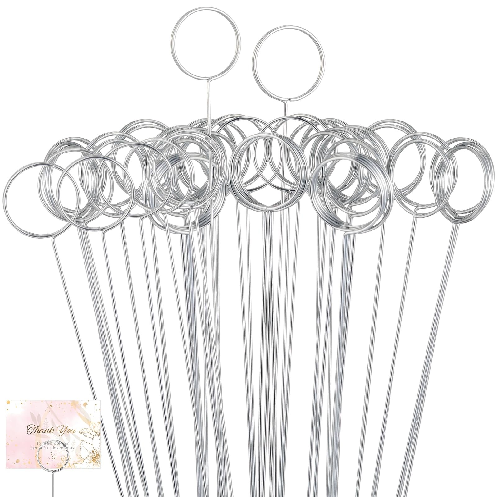 Hotop 30 Pcs Floral Card Holder Pick Metal Wire Flower Place Silver