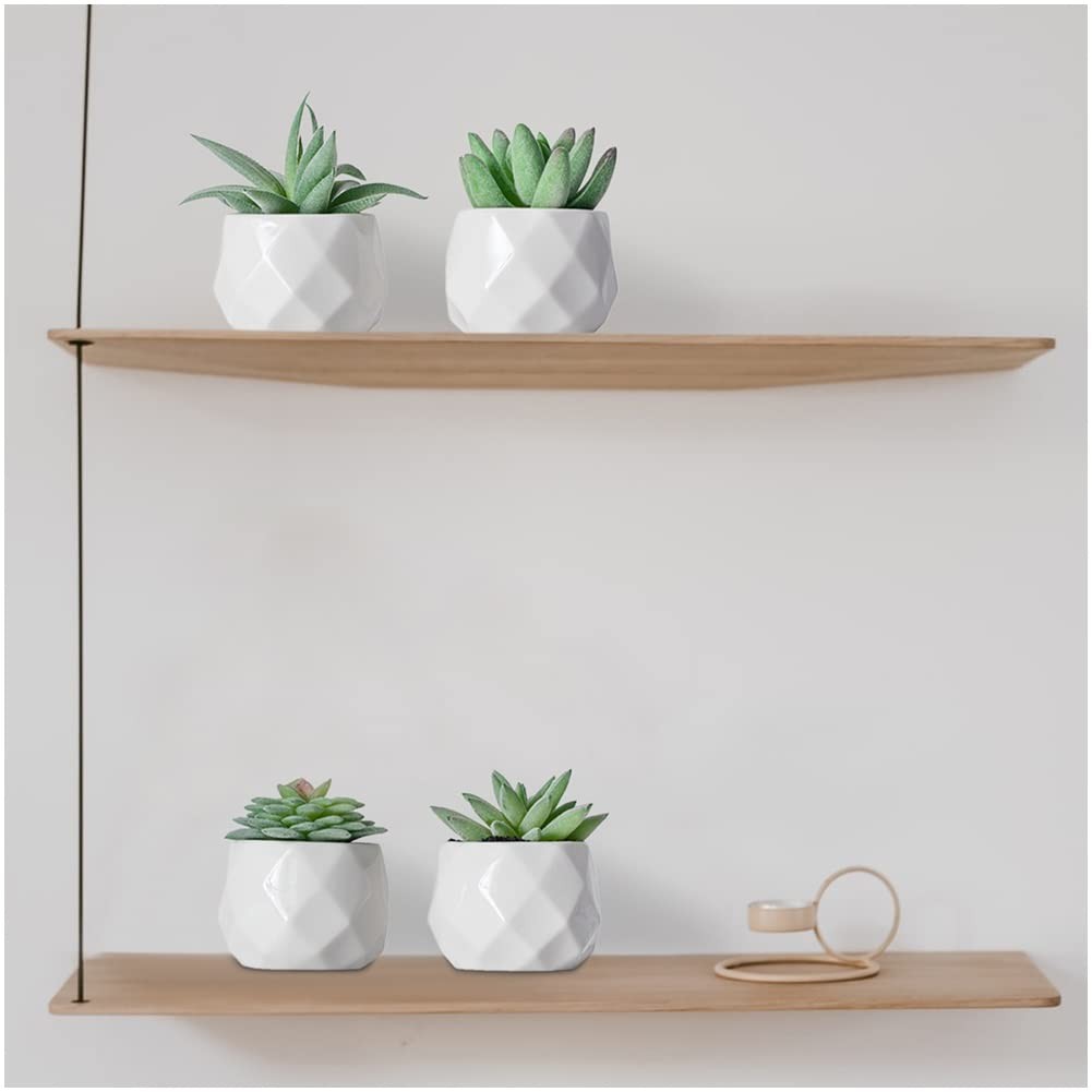 4 Pack Fake Succulent Plant Set, Mini Artificial Ceramic Pots, Green Desk Decor