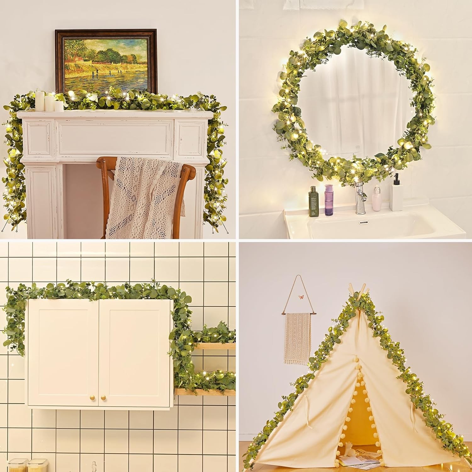 Packs 6FT Artificial Eucalyptus Garland with LED Light String, Faux Greenery