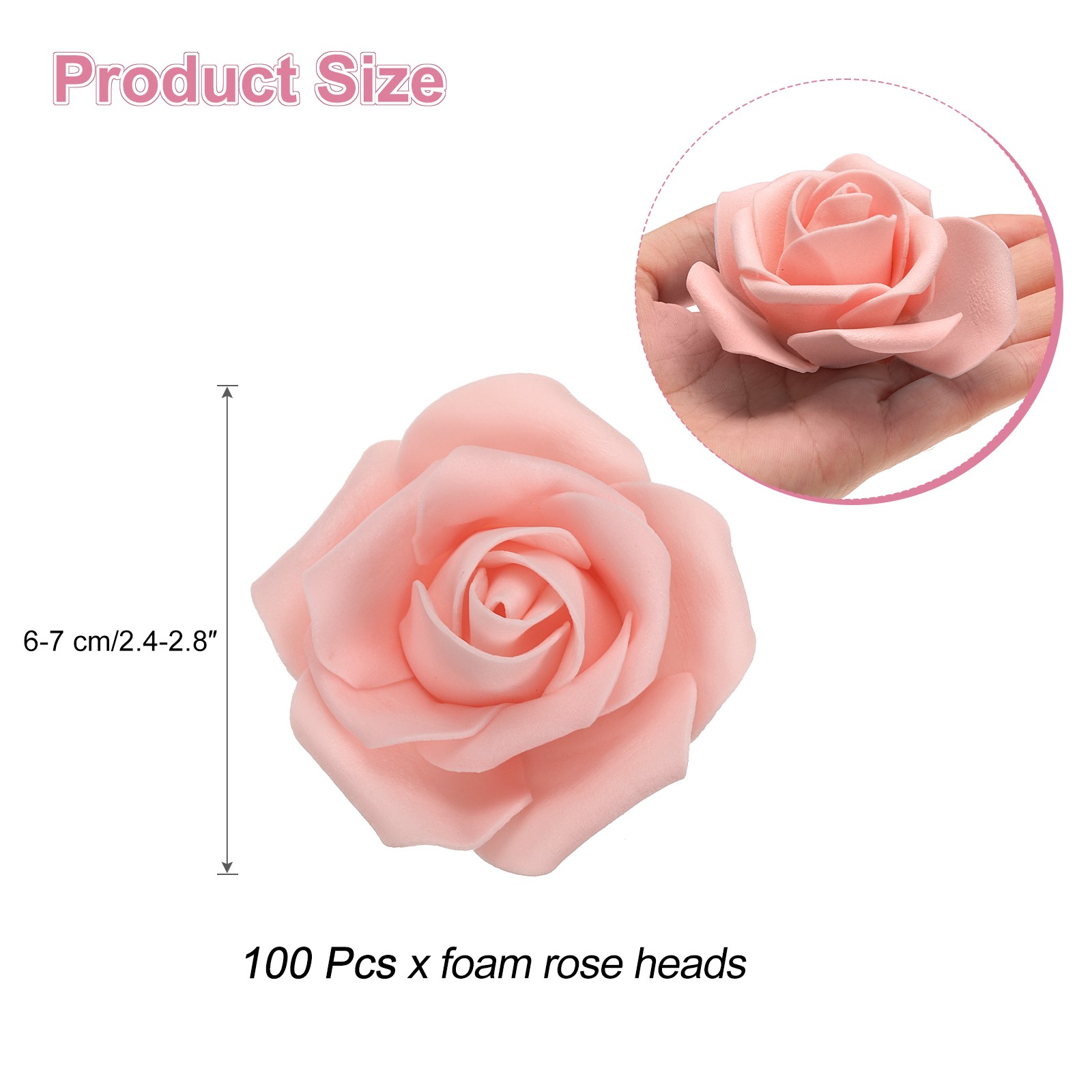 100pcs Foam Rose Heads 67 Cm for DIY Crafts Accessories Peach Pink