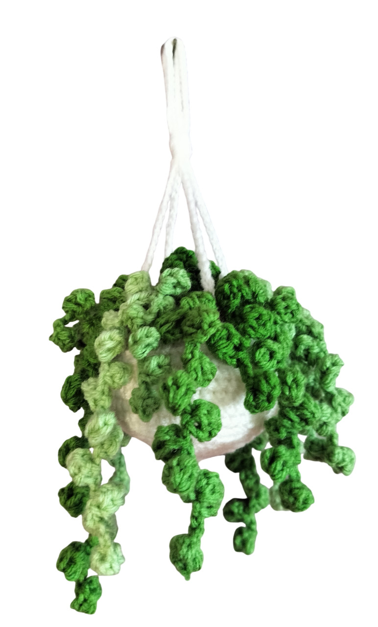 CROCHET HANGING PLANT Small White Pot Handmade New
