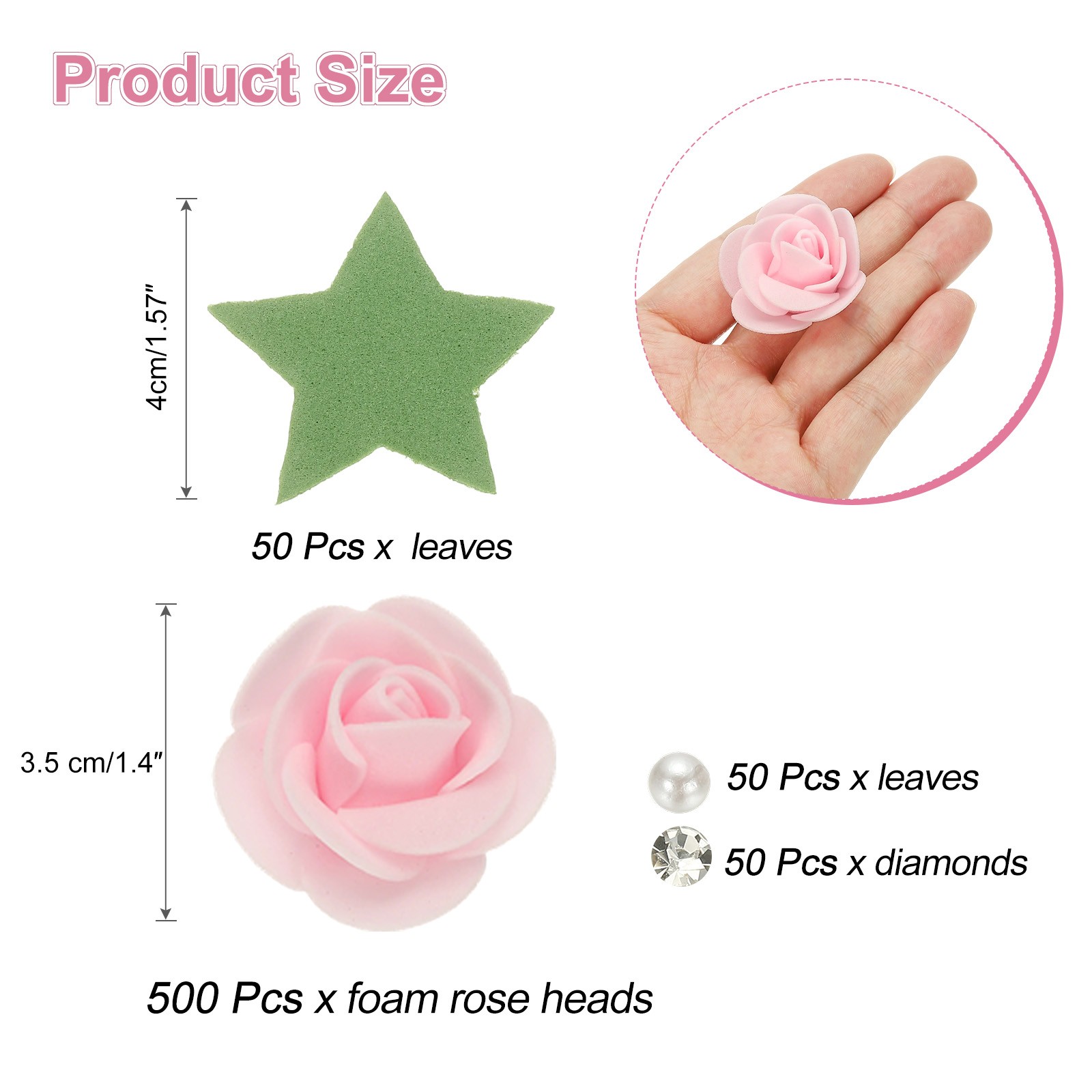 500pcs Foam Rose Heads 3.5 cm for DIY Crafts Accessories, Light Pink