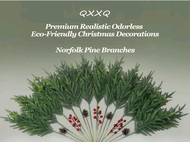 12-Piece Set 24″ Artificial Norfolk Pine Branches – Christmas Decorations – Faux