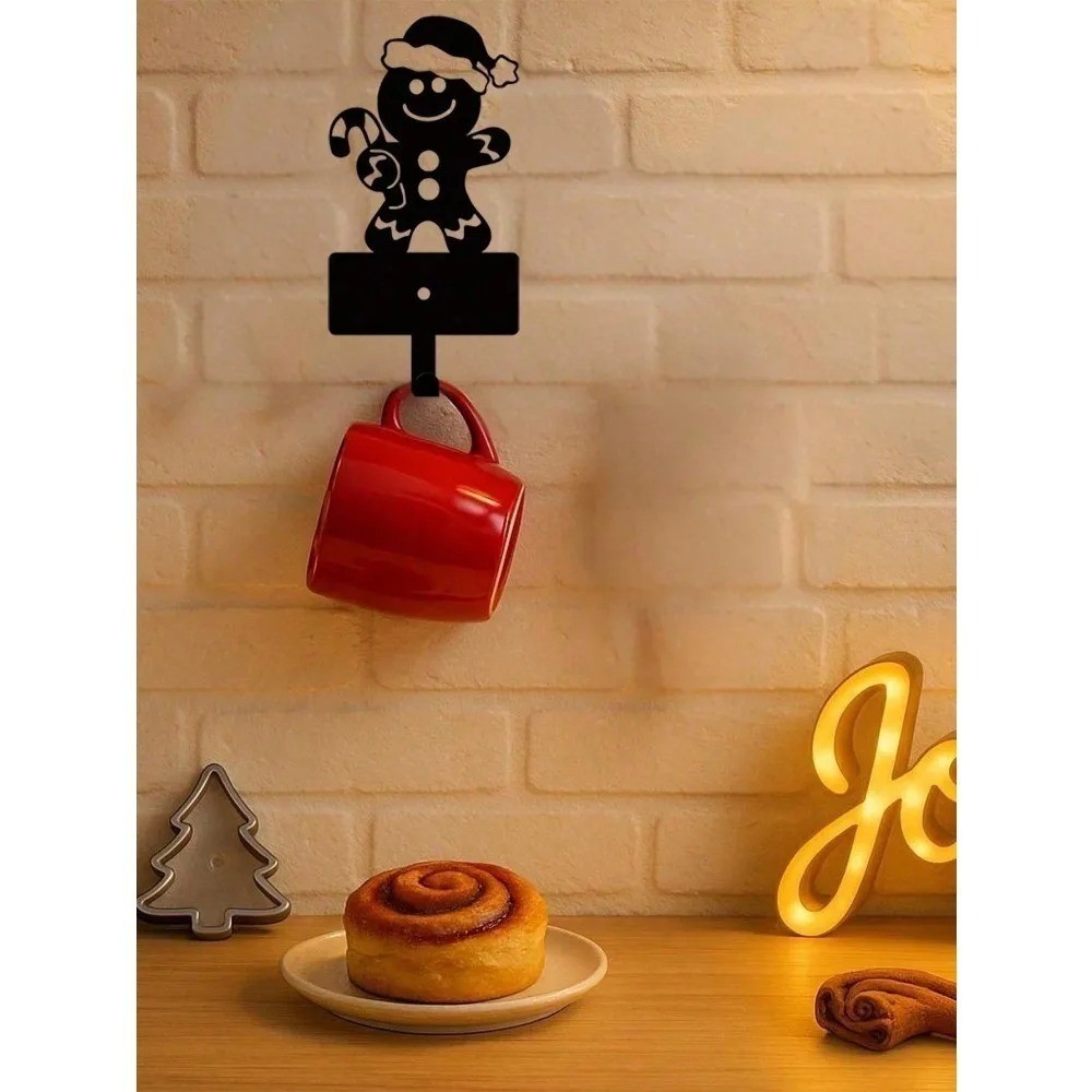 Cute Gingerbread 5-Hook Wall Key Holder with Towel Ring Christmas Organizer Gift