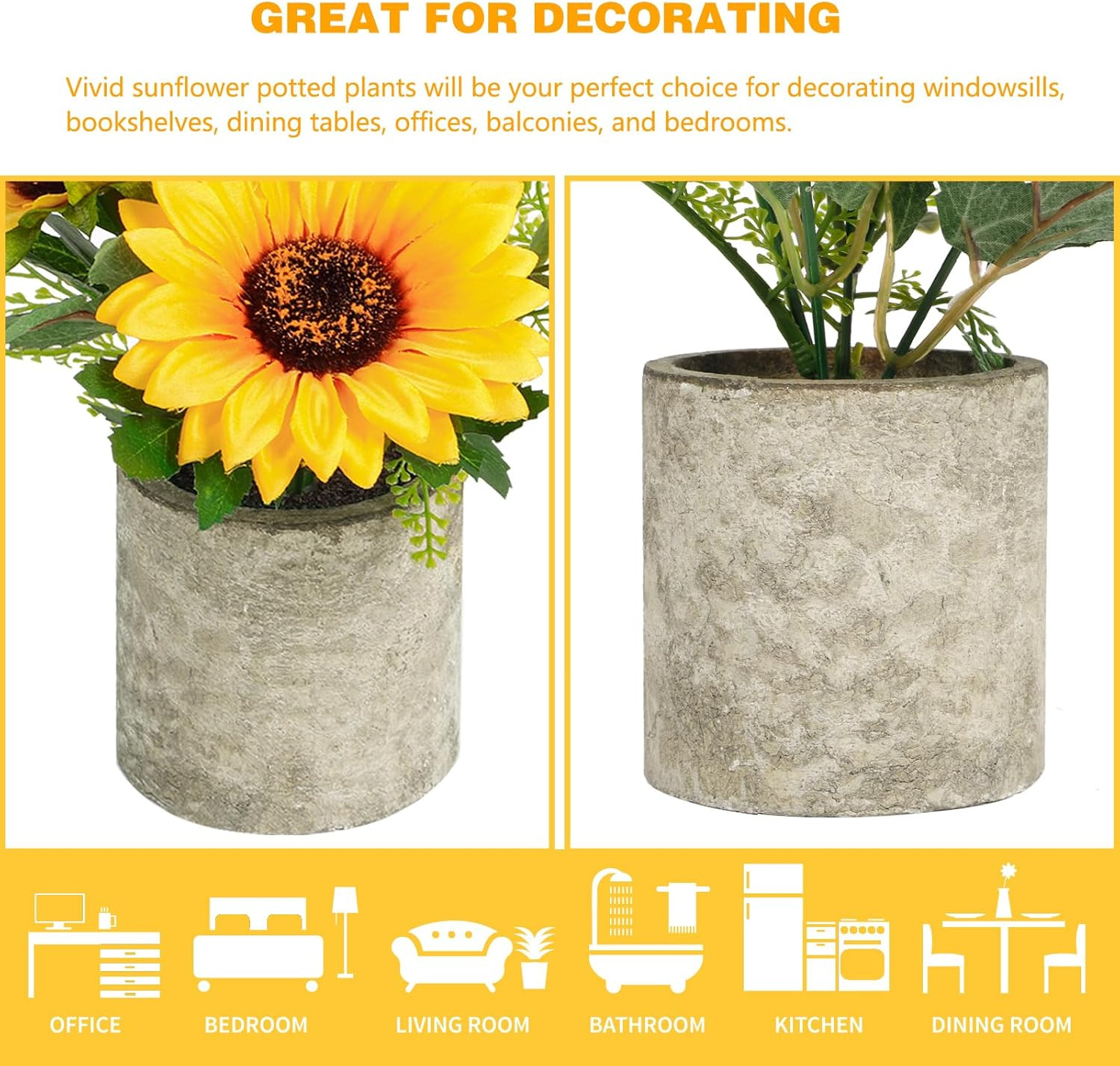 Sunflower Artificial Flowers Pot, Sunflower Decor, Yellow Fake Flower in Pots…
