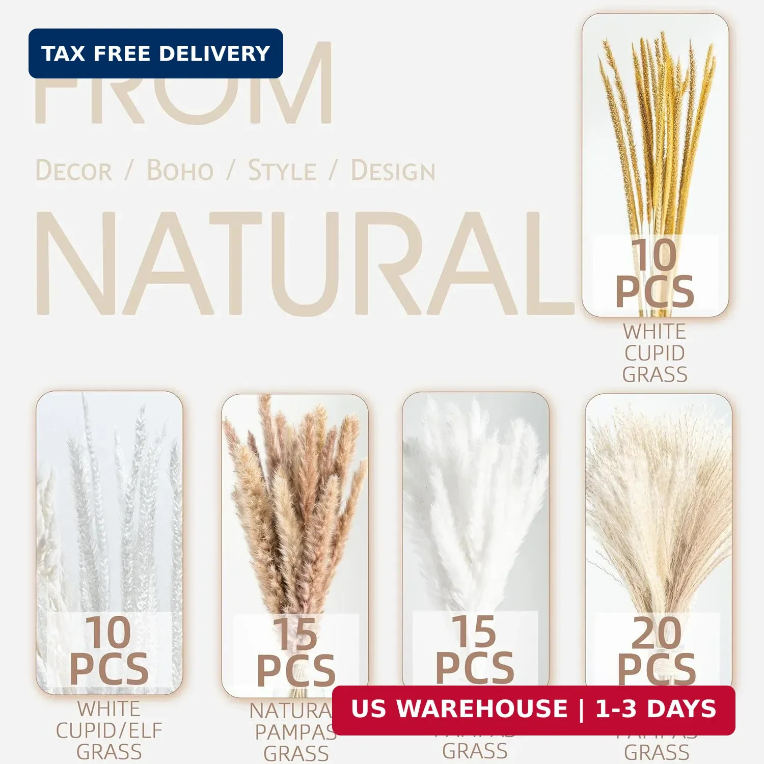 70PCS Natural Dried Pampas Grass Boho Home Decor Bouquet Phragmites Dried Flower