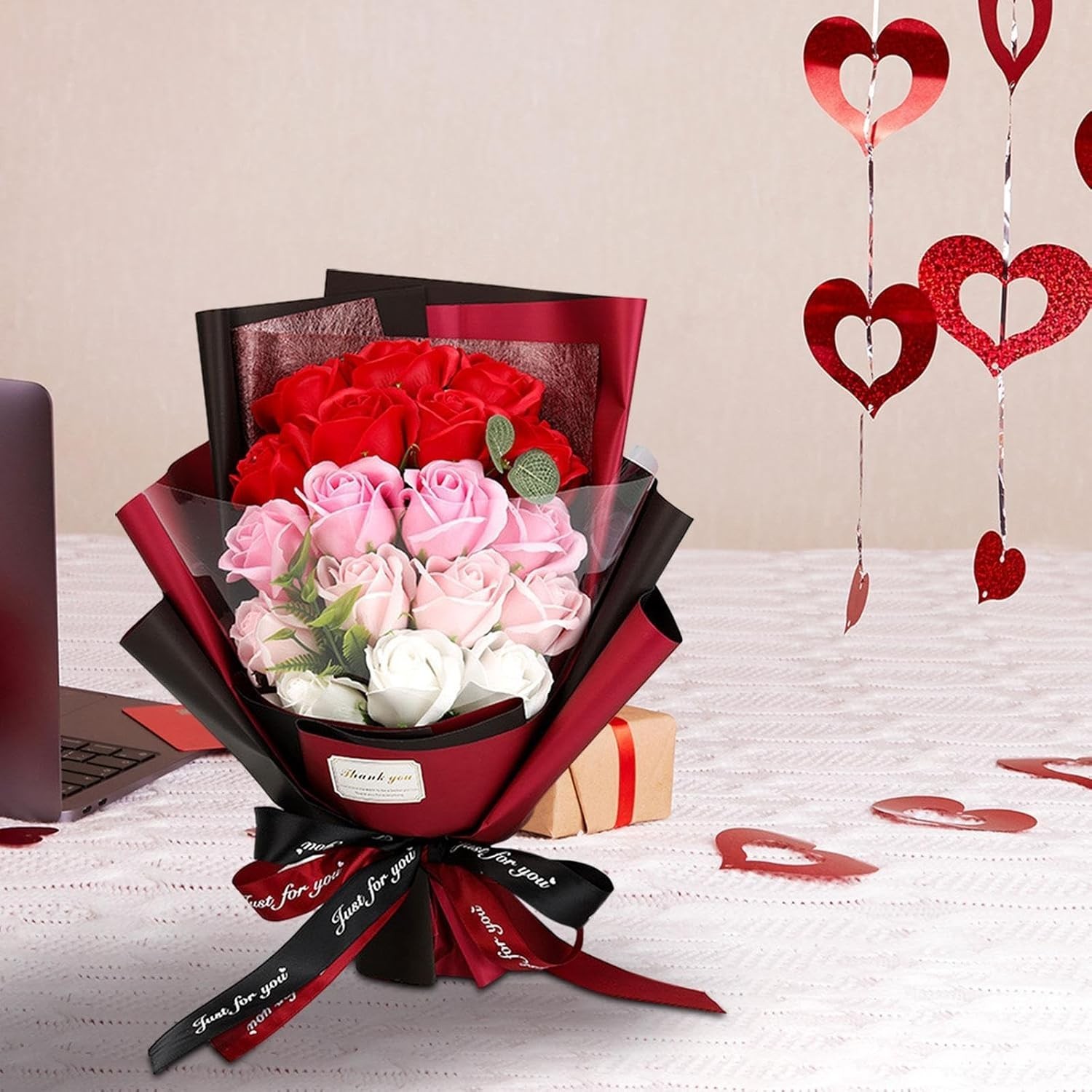 Roses Bouquet Artificial Flower – Preserved Red Rose Flowers with Love Necklace