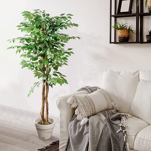 Artificial Ficus Tree with Sturdy Nursery Pot, 5FT Faux Silk Ficus Green(5ft)