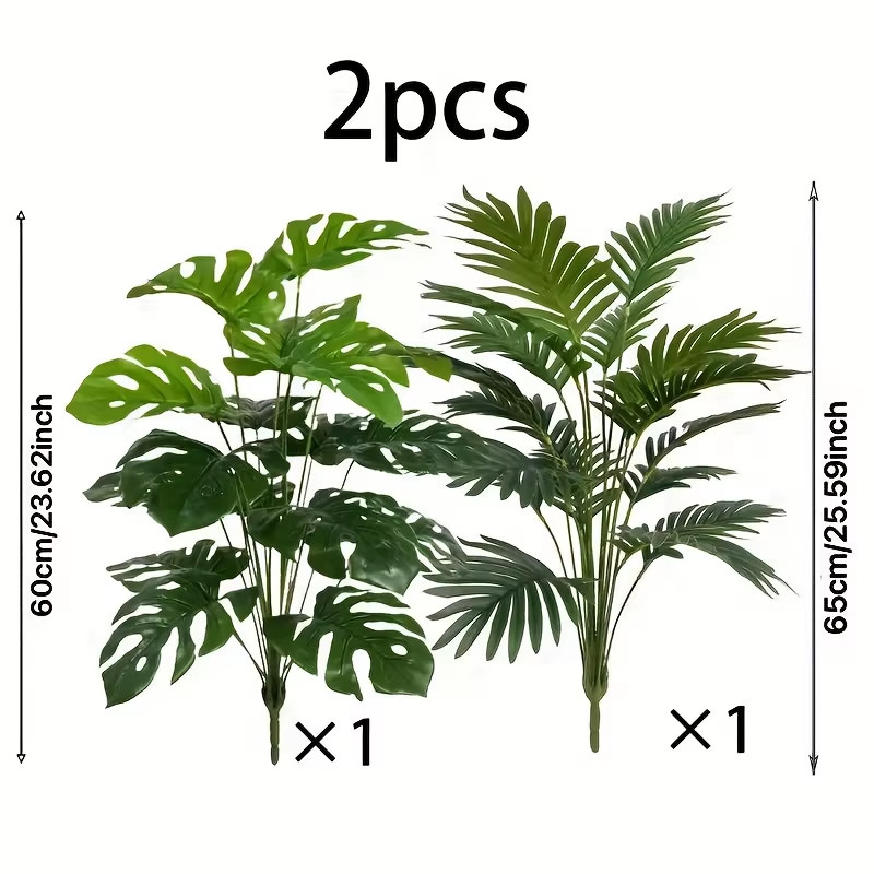 Durable 2pc 24 Leaves Artificial Palm Plants And Faux Monstera Home Office Decor