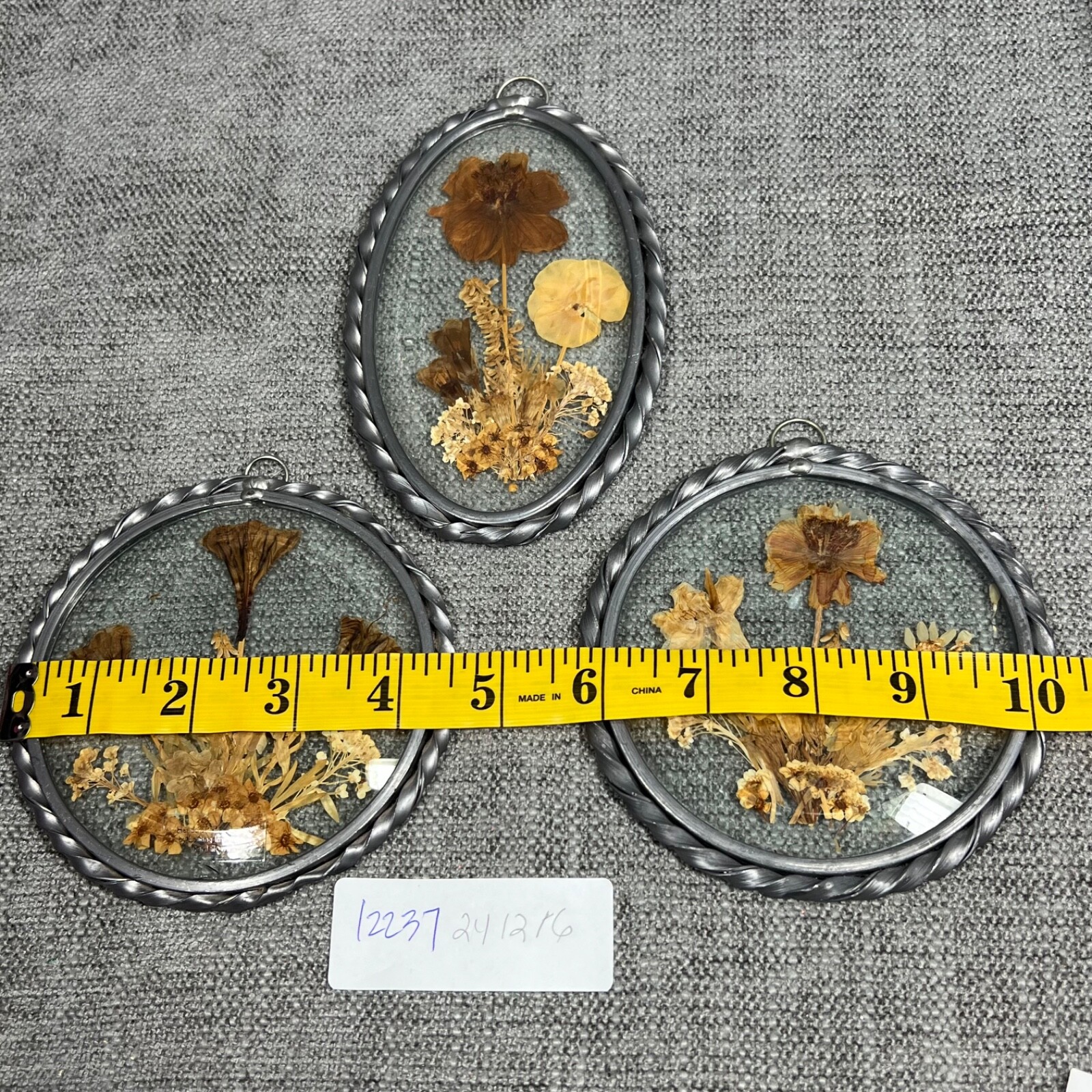 3 Lasting Impressions Dried Flower Wall Hangings Twisted Pewter Frames USA Made