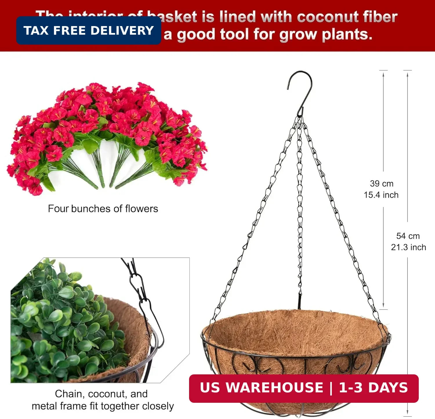 Ammyoo Artificial Hanging Flower Plants with Basket for Outdoor Decoration, Faux