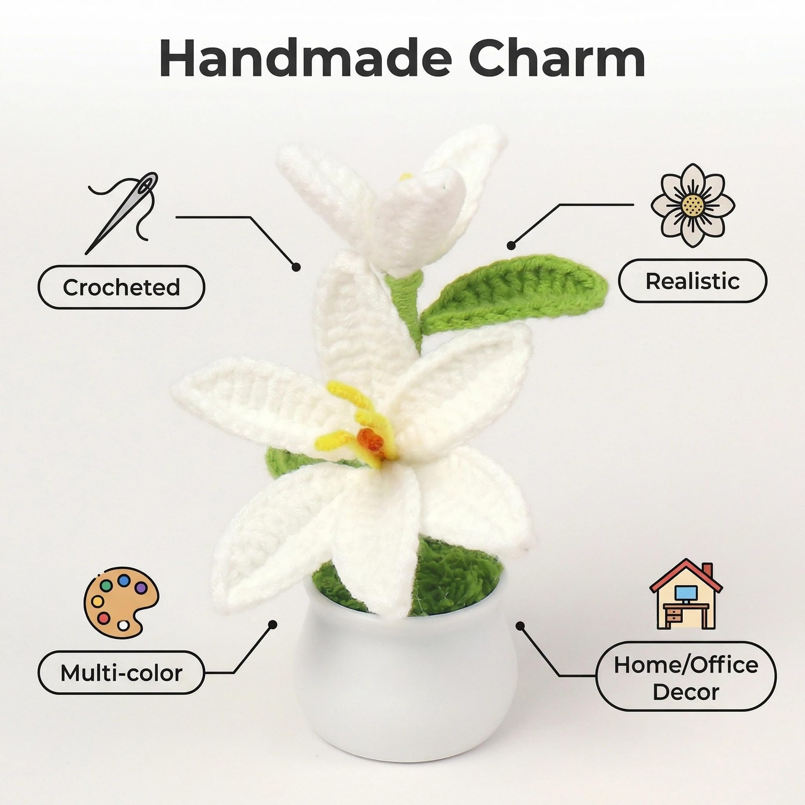 Handmade Potted Crochet Lily Flower, Artificial Lily Flower Pot with Realisti…