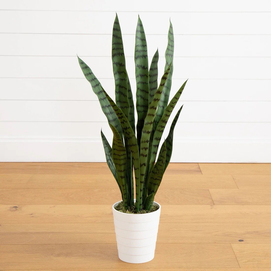 Artificial Snake Plant Potted Houseplant w/ White Flower Pot, 3 ft Tall
