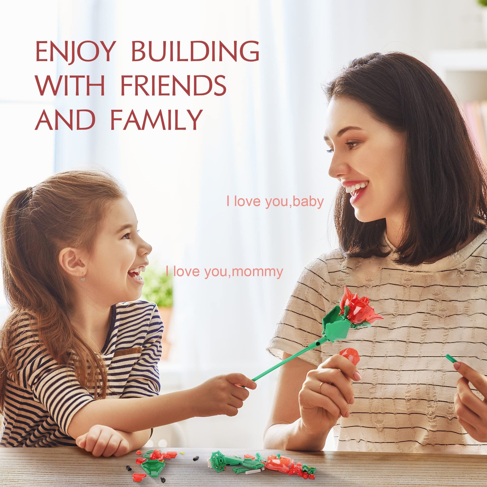 Rose Flower Bouquet Building Set with Lights,Artificial Plant Cute Botanical …