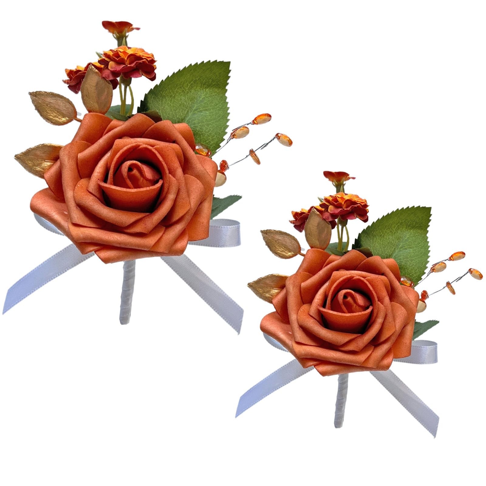 Burnt Orange Boutonniere for Men Wedding Set of 2,Groom and Best Man Boutonni…
